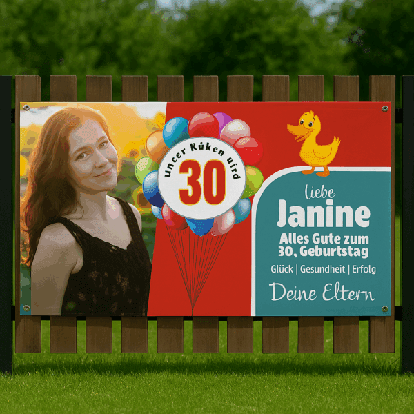 Banner zum 30 Geburtstag – individuell gestalten mit Zahl & Wunschtext