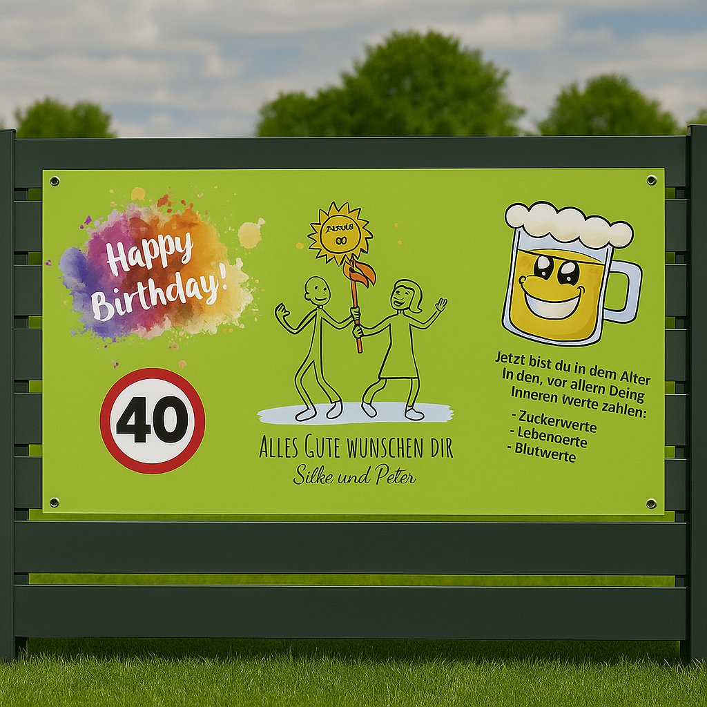 geburtstag-40-banner-bannerdruck-werbebanner Geburtstagsbanner 40 Geburtstag – individuell gestalten mit Text & Zahl