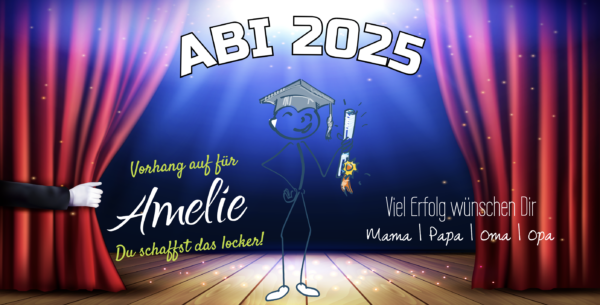 Abiplakat - Abibanner mit Bühne und Vorhang auf zum ABI 2025 individuell online selbst gestalten