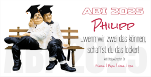 Stan Laurel und Oliver Hardy auf einem Abiplakat, Abibanner zum online selbst gestalten und anpassen.