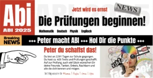 Abi Banner als Bildzeitung mit der Möglichkeit zum individuellen anpassen und online gestalten.