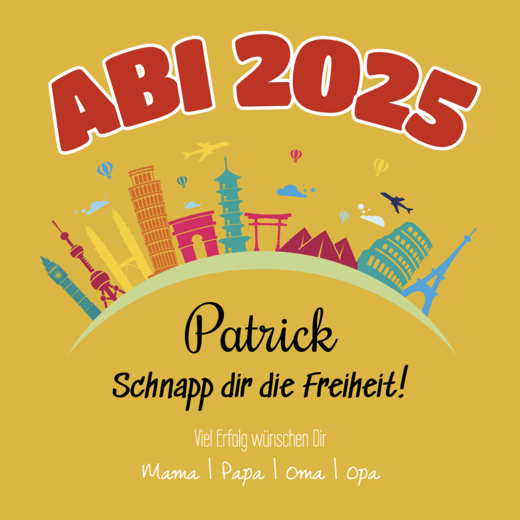 abi-banner-abiplakat-2025 Abi Poster online gestalten mit Weltreise Motiv in gelb und roter Schrift