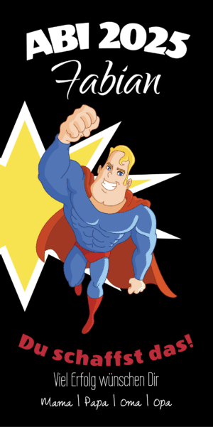 Abi Plakat bestellen mit Superman in schwarz gelb und weiß