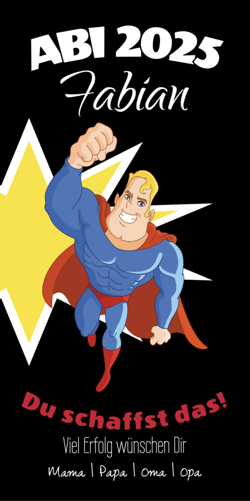 abiplakat-drucken-abibanner-gestalten-abiposter Abi Plakat bestellen mit Superman in schwarz gelb und weiß