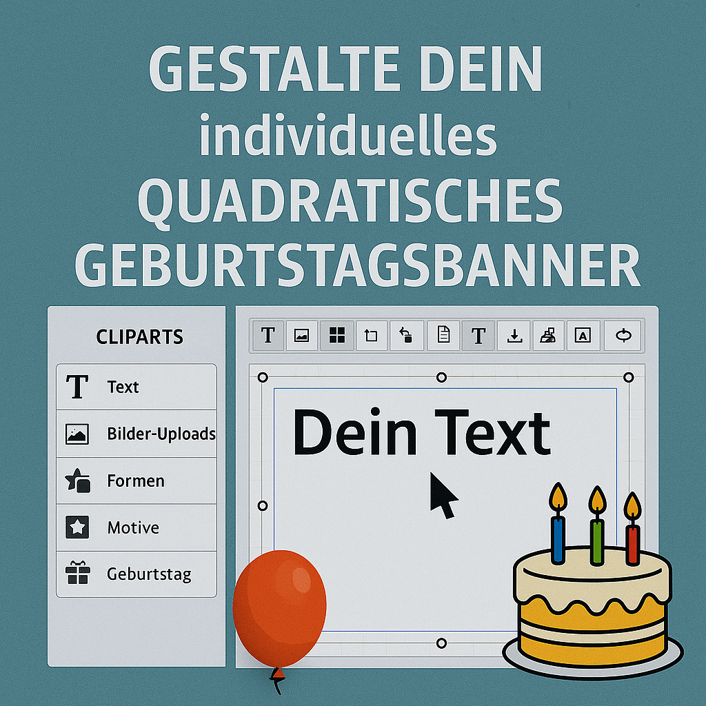 geburtstagsbanner-quadratisch-individuell Happy Birthday Banner - Gestalte dein individuelles quadratisches Geburtstagsbanner online mit Text, Cliparts und Geburtstagssymbolen