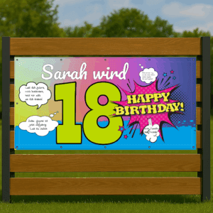 Geburtstagsbanner 18 – farbenfrohes Banner für den 18. Geburtstag mit Wunschtext