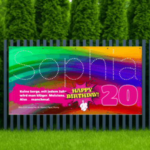 Geburtstagsbanner 20 – farbenfrohes Banner zum 20. Geburtstag individuell gestalten