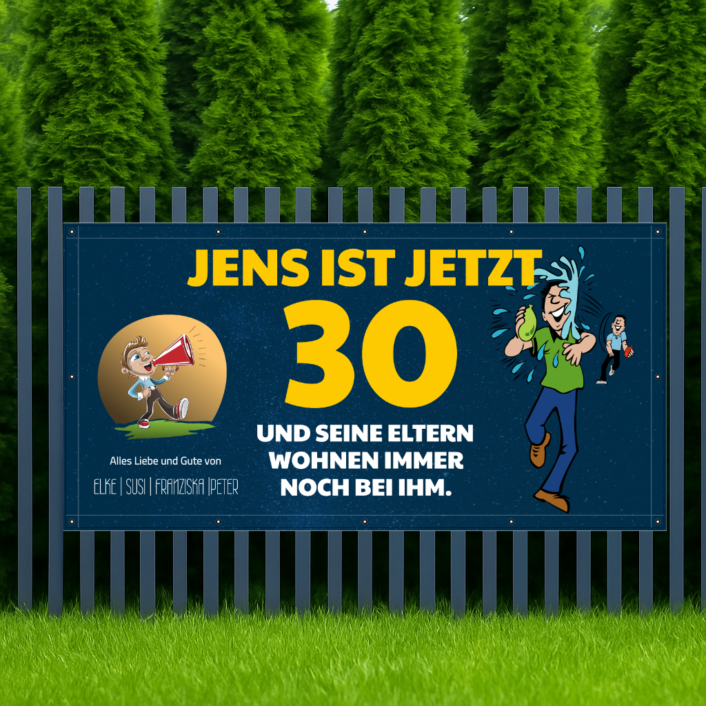 geburtstagsbanner-30-werbebanner-bannerdruck Geburtstagsbanner selbst gestalten - Lustiges Geburtstagsbanner mit Spruch für Jens zum 30. Geburtstag – individuell gestaltbar
