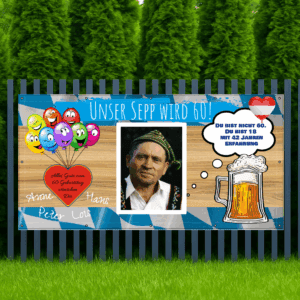 Geburtstagsplakat zum 60. Geburtstag mit bayerischem Motiv, Maß Bier und blauer Schrift im Querformat