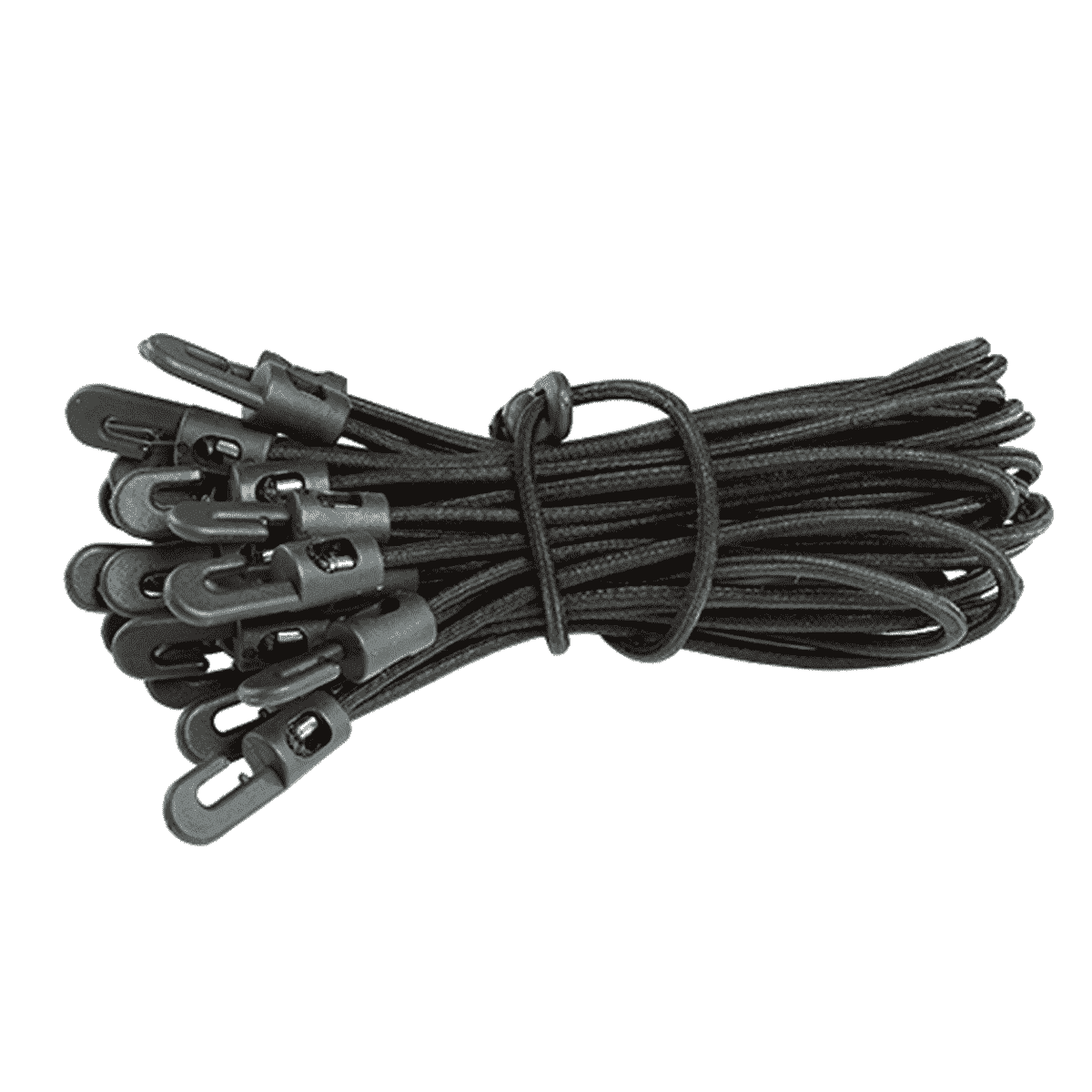 Spanngummis mit Haken – gebündeltes schwarzes Gummiseil mit vormontierten Kunststoffhaken
